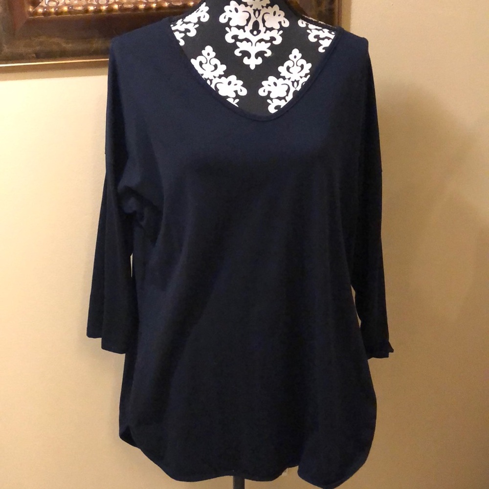 💙Deep blue Classic v-neck long sleeve soft stretchy top